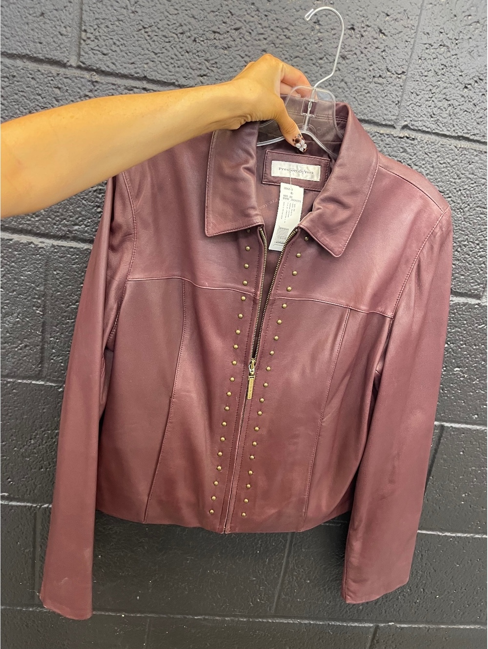 Preston & York Burgundy Faux Leather Studded Jacket Medium